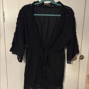 Love Stitch Black Lace-Trim Swim Cover-Up or over shirt L
